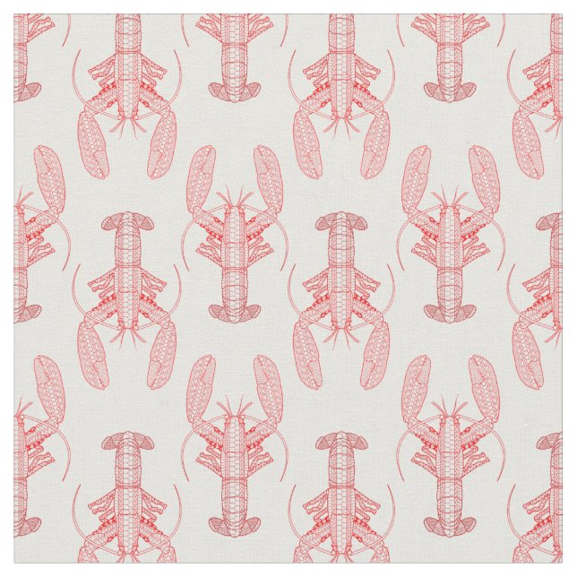 Red Tribal Lobster Nautical Fabric (Close Up)