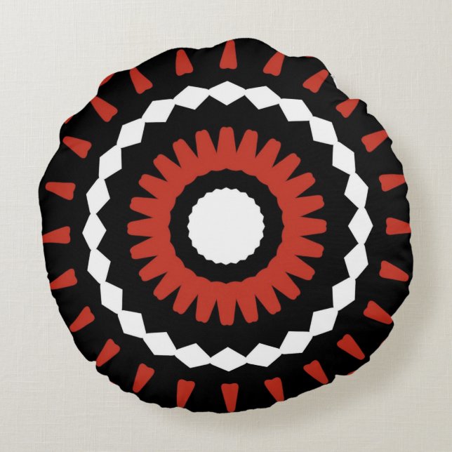 Red Tribal Mandala Round Pillow (Back)