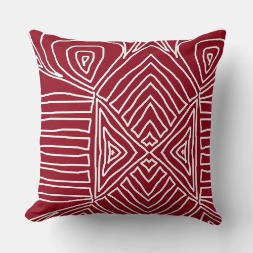 red Tribal Maze Mud Cloth Pattern African Throw Pillow