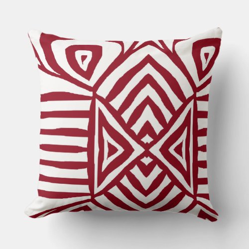 red Tribal Maze Mud Cloth Pattern African Throw Pillow