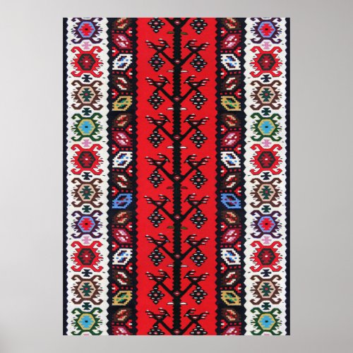 Red Tribal Oriental Boho Kilim Love Birds Poster