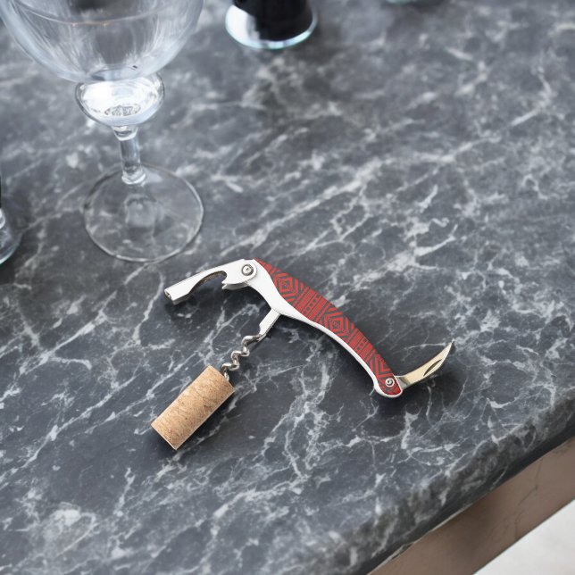 Red Tribal Pattern Art Waiter's Corkscrew (Corkscrew Bottle Opener)