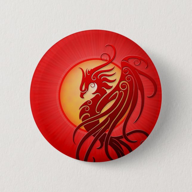 Red Tribal Phoenix Button (Front)