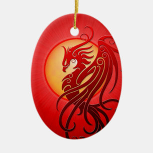 Red Tribal Phoenix Ceramic Ornament