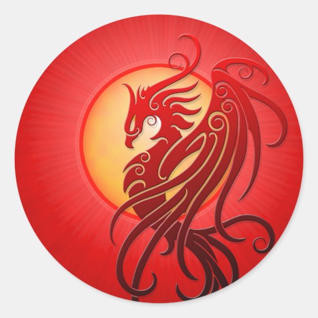 Red Tribal Phoenix Classic Round Sticker (Front)