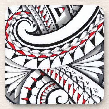 Red Tribal Polynesian Patterns With Shading Coaster by MarkStorm at Zazzle