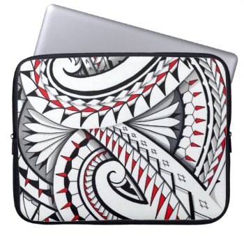 Red Tribal Polynesian Patterns With Shading Laptop Sleeve by MarkStorm at Zazzle