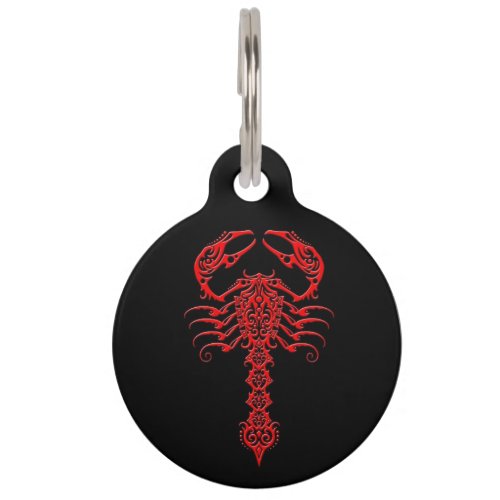 Red Tribal Scorpion on Black Pet ID Tag
