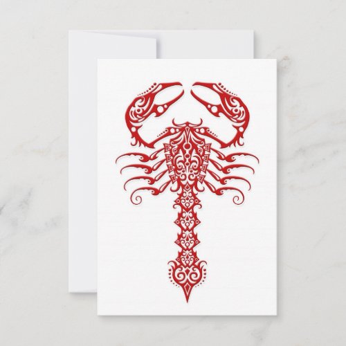 Red Tribal Scorpion on White Personalized Invites