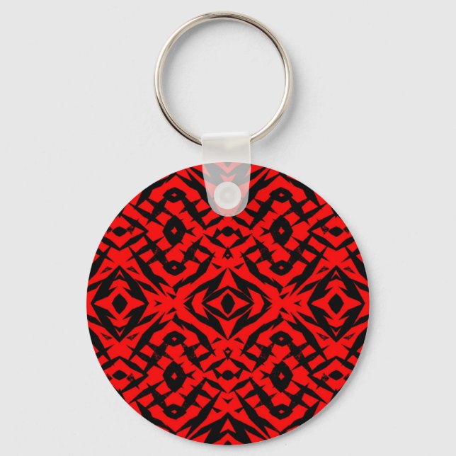 Red tribal shapes pattern keychain (Front)