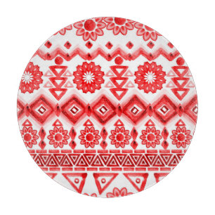 Red tribal, watercolor ethnic pattern. cutting board