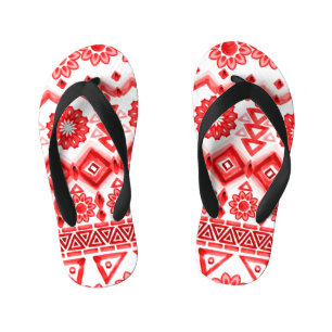 Red tribal, watercolor ethnic pattern. kid's flip flops