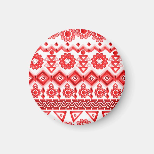 Red tribal, watercolor ethnic pattern. magnet (Front)