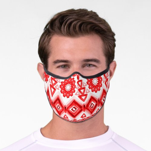 Red tribal watercolor ethnic pattern premium face mask