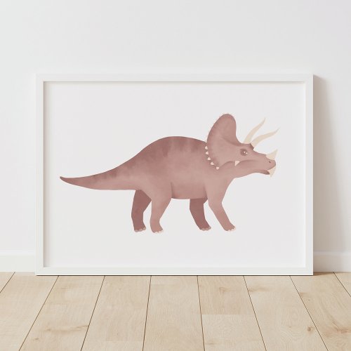 Red Triceratops Dinosaur Kids Room Poster