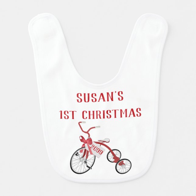 Red Tricycle Girls 1st Christmas Bib (Front)