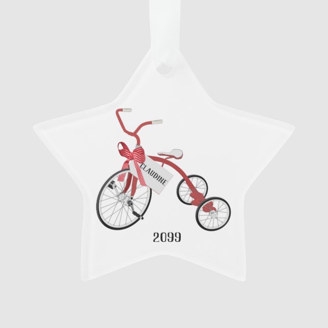 Red Tricycle Girls Star Acrylic Christmas Ornament (Front)