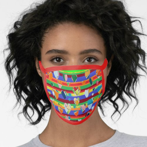 Red Trim Mosaic Heart Pattern Face Mask