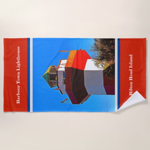 Red Trimmed Hilton Head Harbour Town Lighthouse Beach Towel