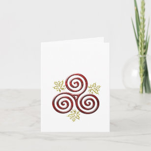 Red Triple Spiral & Holly Leaves on White Holiday Card