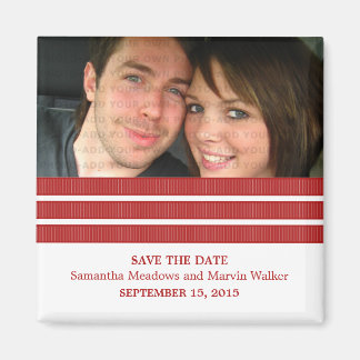 Red Triple Stripe Photo Save the Date Magnet