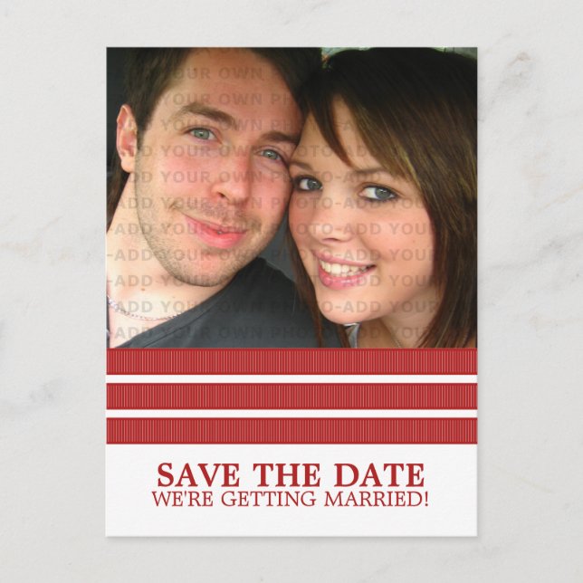 Red Triple Stripe Save the Date Postcard (Front)