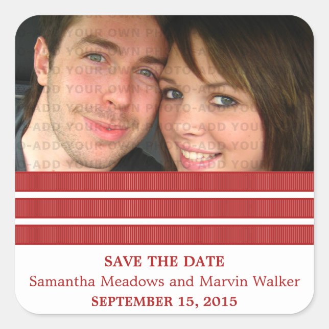 Red Triple Stripe Save the Date Stickers (Front)