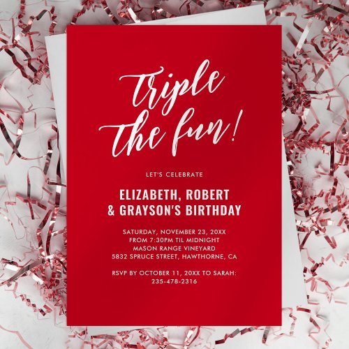 Red Triple The Fun Joint Birthday Party Invitation