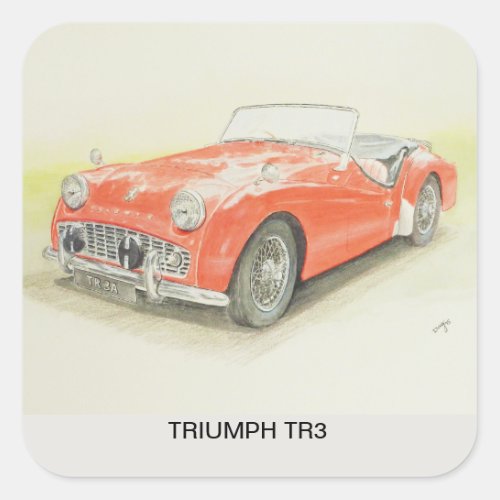 Red Triumph TR3 Sports Car printed on Sticky Label