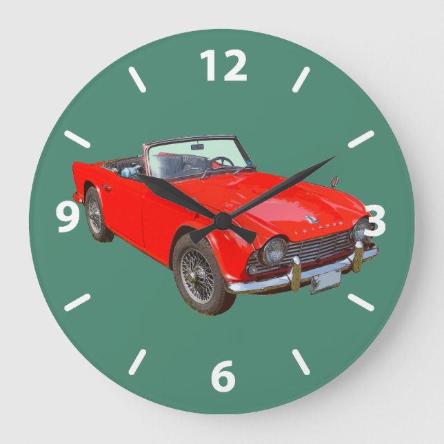 Red Triumph Tr4 Convertible Sports Car Large Clock (Front)