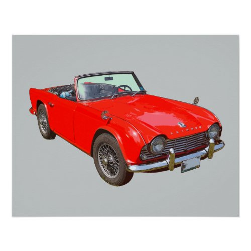 Red Triumph Tr4 Convertible Sports Car Poster