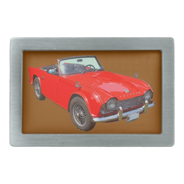 Red Triumph Tr4 Convertible Sports Car Rectangular Belt Buckle (Front)