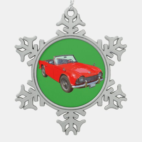 Red Triumph Tr4 Convertible Sports Car Snowflake Pewter Christmas Ornament