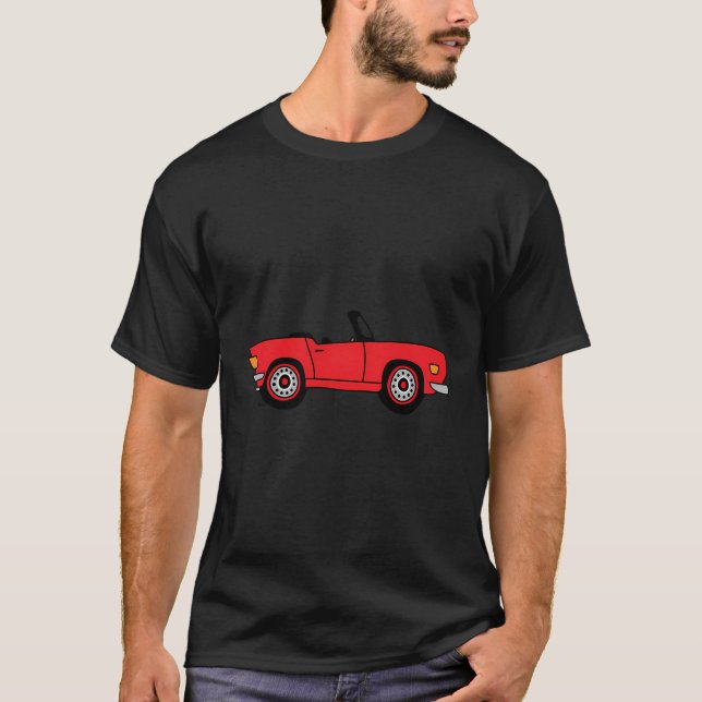 Red Triumph Tr6 Cartoon Antique British Sportscar T-Shirt (Front)