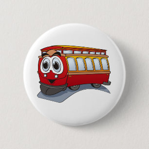 Red Trolley Cartoon Button