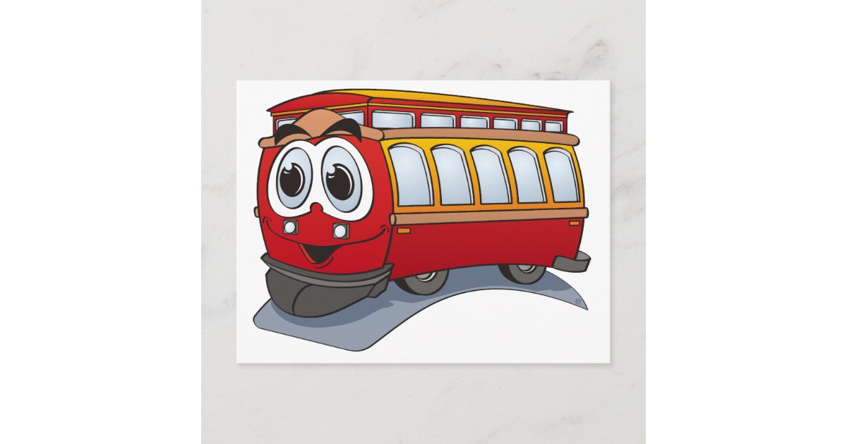 Red Trolley Cartoon Postcard | Zazzle Red Trolley Cartoon Postcard | Zazzle