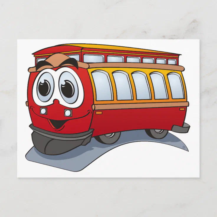Red Trolley Cartoon Postcard | Zazzle