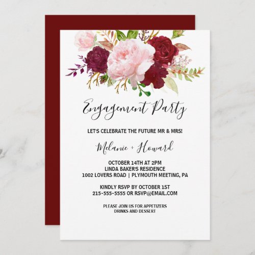 Red Tropical and Romantic Engagement Party Invitation
