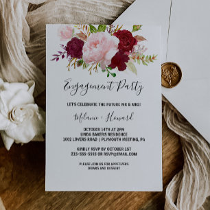 Red Tropical and Romantic Engagement Party Invitation