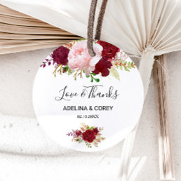 Red Tropical and Romantic Love &amp; Thanks Wedding Classic Round Sticker