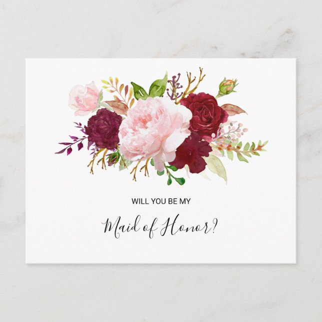 Red Tropical and Romantic Maid of Honor Invitation Postcard (Front)