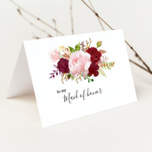 Red Tropical and Romantic Maid of Honor Thank You Card