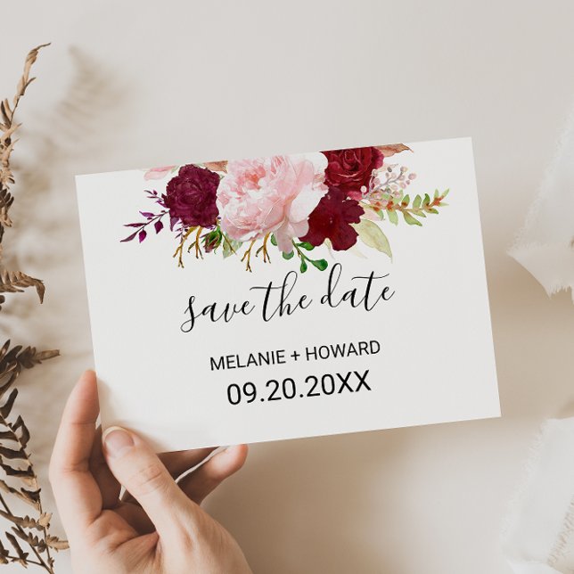 Red Tropical and Romantic Save the Date Card (Creator Uploaded)