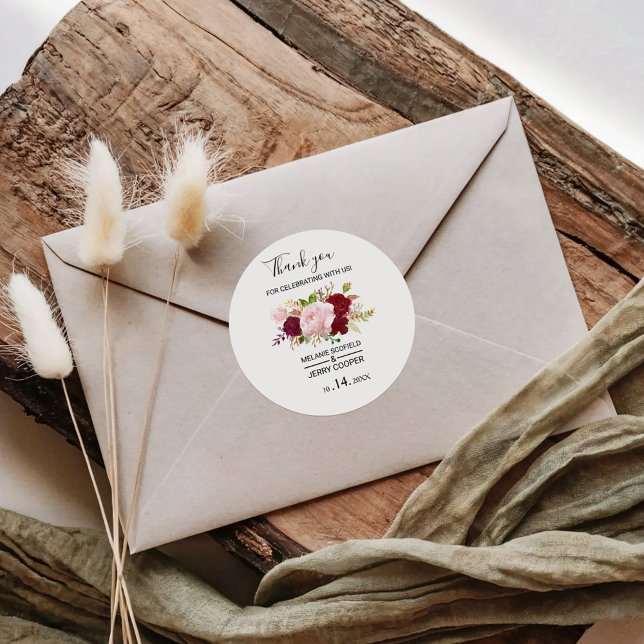 Red Tropical and Romantic Thank you Favor Classic Round Sticker (Creator Uploaded)