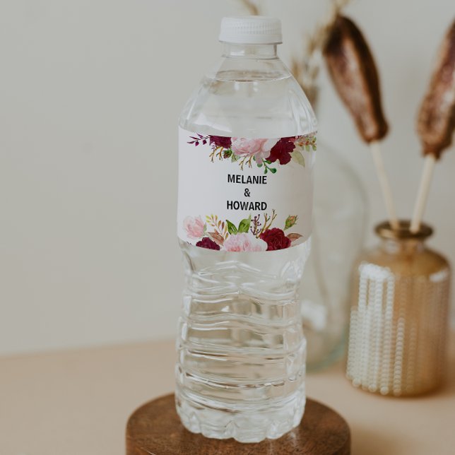 Red Tropical and Romantic Water Bottle Label (Creator Uploaded)