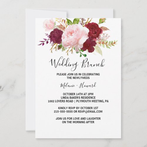 Red Tropical and Romantic Wedding Brunch Invitation