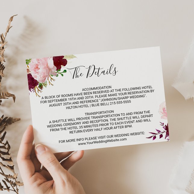 Red Tropical and Romantic Wedding Details Insert Invitation (Creator Uploaded)