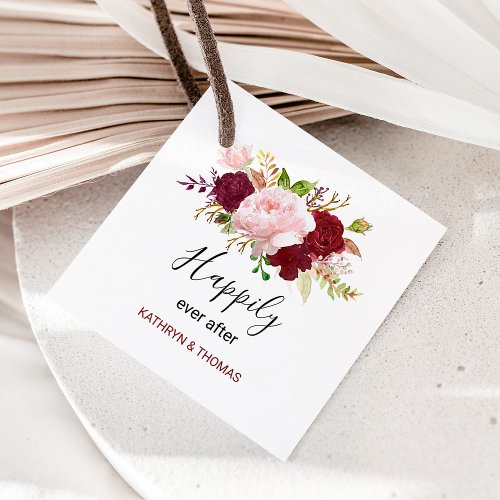 Red Tropical and Romantic Wedding Favor Tags