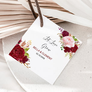 Red Tropical and Romantic Wedding Let Love Grow Favor Tags