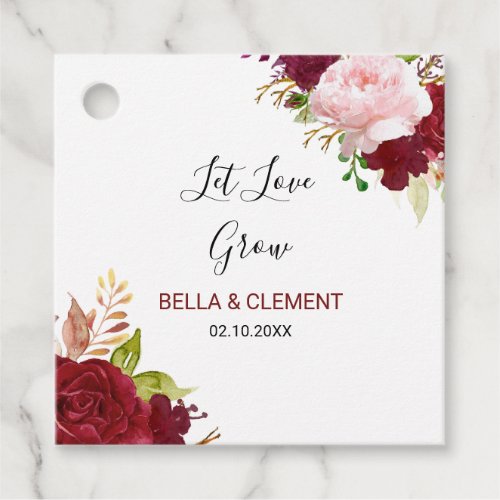 Red Tropical and Romantic Wedding Let Love Grow Favor Tags